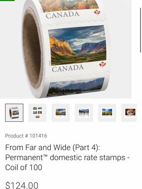 Bulk Pack: 10 Rolls (1000) Canada Post
Permanent Stamps